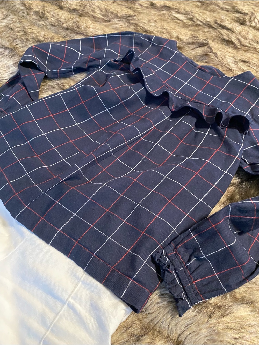 Jacadi Navy Windowpane Button-Down Shirt with Red & White Grid